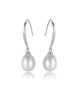 Water Drop Natural Pearl Pendant Wholesale 925 Sterling Silver Dangle Earrings - White