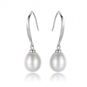 Water Drop Natural Pearl Pendant Wholesale 925 Sterling Silver Dangle Earrings - White