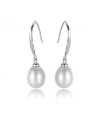 Water Drop Natural Pearl Pendant Wholesale 925 Sterling Silver Dangle Earrings - White