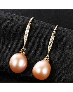 Water Drop Natural Pearl Pendant Wholesale 925 Sterling Silver Dangle Earrings - Pink