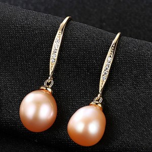Water Drop Natural Pearl Pendant Wholesale 925 Sterling Silver Dangle Earrings - Pink