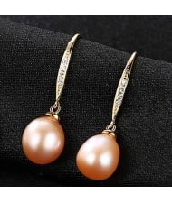 Water Drop Natural Pearl Pendant Wholesale 925 Sterling Silver Dangle Earrings - Pink