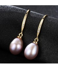 Water Drop Natural Pearl Pendant Wholesale 925 Sterling Silver Dangle Earrings - Purple