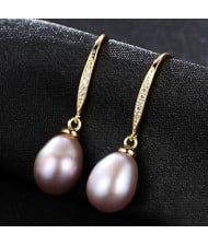 Water Drop Natural Pearl Pendant Wholesale 925 Sterling Silver Dangle Earrings - Purple