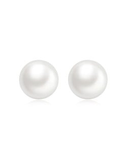Simple Design Round Freshwater Pearl Wholesale 925 Sterling Silver Ear Studs