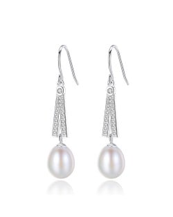 High Quality Fashion Freshwater Pearl Wholesale 925 Sterling Silver Dangle Earrings - White