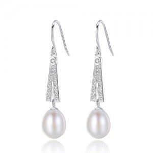 High Quality Fashion Freshwater Pearl Wholesale 925 Sterling Silver Dangle Earrings - White