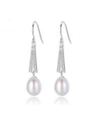 High Quality Fashion Freshwater Pearl Wholesale 925 Sterling Silver Dangle Earrings - White