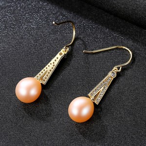 High Quality Fashion Freshwater Pearl Wholesale 925 Sterling Silver Dangle Earrings - Pink
