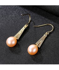 High Quality Fashion Freshwater Pearl Wholesale 925 Sterling Silver Dangle Earrings - Pink