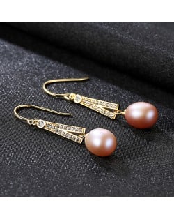 High Quality Fashion Freshwater Pearl Wholesale 925 Sterling Silver Dangle Earrings - Pink