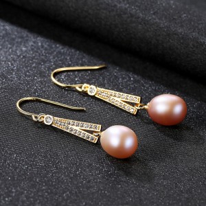 High Quality Fashion Freshwater Pearl Wholesale 925 Sterling Silver Dangle Earrings - Purple