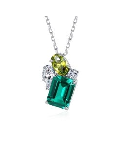 Unique Design Fashion Emerald Stone Pendant 925 Sterling Silver Necklace