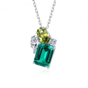 Unique Design Fashion Emerald Stone Pendant 925 Sterling Silver Necklace