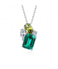 Unique Design Fashion Emerald Stone Pendant 925 Sterling Silver Necklace