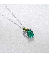 Unique Design Fashion Emerald Stone Pendant 925 Sterling Silver Necklace