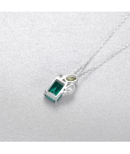 Unique Design Fashion Emerald Stone Pendant 925 Sterling Silver Necklace