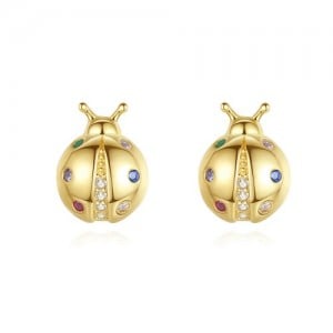 Insect Series Colorful Cubic Zirconia Ladybug Wholesale 925 Sterling Silver Dangle Earrings