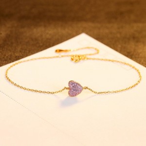 Sweet Style Pink Peach Heart Pendant Wholesale Women 925 Sterling Silver Bracelet