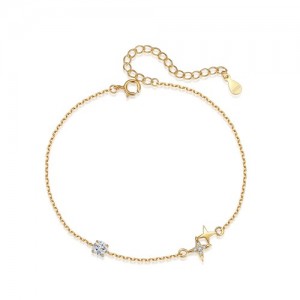 Korean Style Fine Jewelry Gold Plated Bling Star Wholesale Women 925 Sterling Silver Bracelet