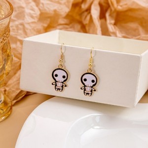 Halloween Jewelry Cute Funny Horror Cute Oil-spot Glaze Wholesale Earrings - White Skull