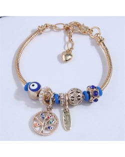 Evil Eye Beads and Tree Charms Wholesale Bracelet - Blue