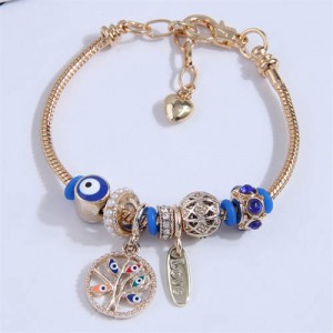 Evil Eye Beads and Tree Charms Wholesale Bracelet - Blue