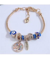 Evil Eye Beads and Tree Charms Wholesale Bracelet - Blue