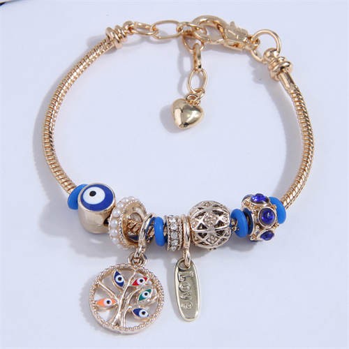Evil Eye Beads and Tree Charms Wholesale Bracelet Blue