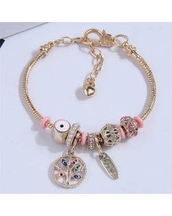 Evil Eye Beads and Tree Charms Wholesale Bracelet - Pink