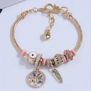 Evil Eye Beads and Tree Charms Wholesale Bracelet - Pink