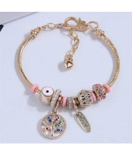 Evil Eye Beads and Tree Charms Wholesale Bracelet - Pink