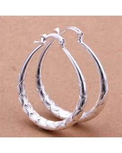 Waves Engraving Western Fashion Silver Plated Big Hoop Wholesale Earrings