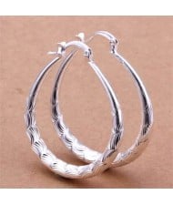 Waves Engraving Western Fashion Silver Plated Big Hoop Wholesale Earrings