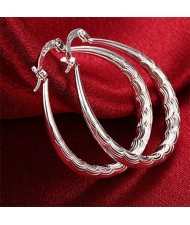 Waves Engraving Western Fashion Silver Plated Big Hoop Wholesale Earrings