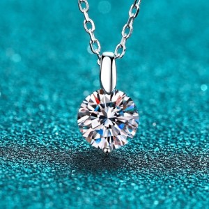 Fine Jewelry High Quality 1 Carat Moissanite Bling Round Pendant 925 Sterling Silver Necklace
