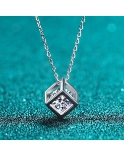 Fine Jewelry High Quality 0.5 Carat Moissanite Hollow-out Cube Pendant 925 Sterling Silver Necklace