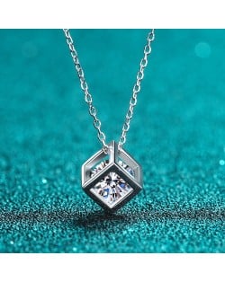 Fine Jewelry High Quality 0.5 Carat Moissanite Hollow-out Cube Pendant 925 Sterling Silver Necklace