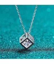 Fine Jewelry High Quality 0.5 Carat Moissanite Hollow-out Cube Pendant 925 Sterling Silver Necklace