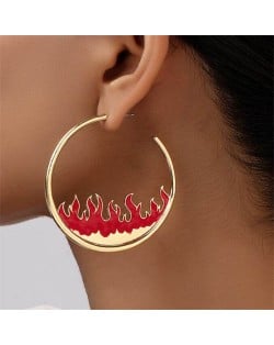 Bold Fashion Unique Flame Style Big Metallic Hoop Wholesale Women Costume Earrings