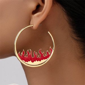 Bold Fashion Unique Flame Style Big Metallic Hoop Wholesale Women Costume Earrings