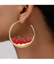 Bold Fashion Unique Flame Style Big Metallic Hoop Wholesale Women Costume Earrings