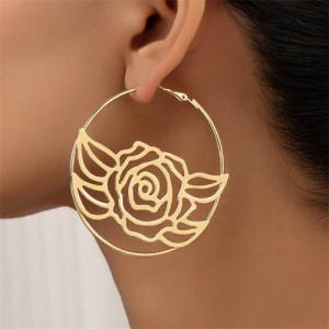 Exaggerated Fashion Rose Design Big Metallic Hoop Wholesale Women Costume Earrings
