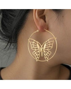 Exaggerated Fashion Butterfly Design Big Metallic Hoop Wholesale Women Costume Earrings