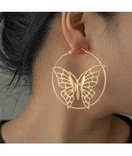 Exaggerated Fashion Butterfly Design Big Metallic Hoop Wholesale Women Costume Earrings