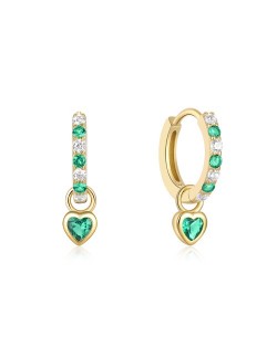 Simple Hoop Design Cubic Zirconia Heart Pendant Wholesale 925 Sterling Silver Earrings - Green