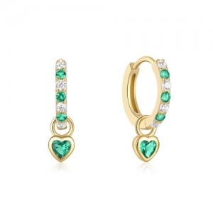 Simple Hoop Design Cubic Zirconia Heart Pendant Wholesale 925 Sterling Silver Earrings - Green
