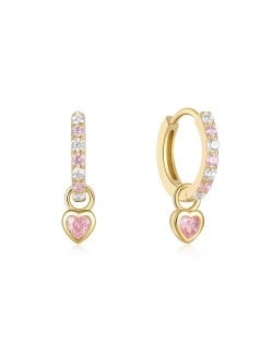 Simple Hoop Design Cubic Zirconia Heart Pendant Wholesale 925 Sterling Silver Earrings - Pink
