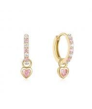 Simple Hoop Design Cubic Zirconia Heart Pendant Wholesale 925 Sterling Silver Earrings - Pink