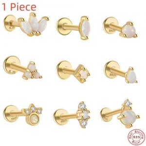 1 Piece 925 Sterling Silver Wholesale Fashion Ear Bone Nails Opal Ear Stud - Golden